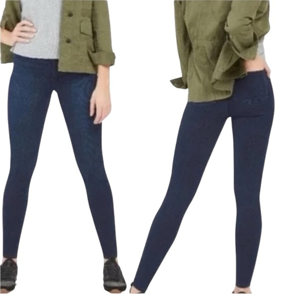 SPANX Blue Denim Jeggings Faux Front Fly & Pockets Back Pockets Sz S (2/4) - Picture 1 of 8